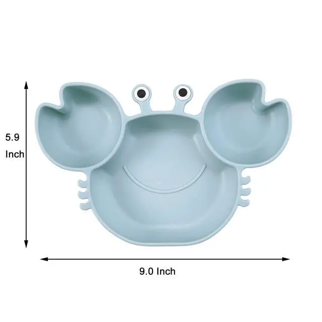 Alt view image 3 of 5 - 2 Pack Silicone Suction Plate for Baby, Divided Unbreakable Toddler Food Plate with 2 Pack Spoons for Self Feeding, Toddler Utensils Feeding Set Baby Eating Supplies, Crab Shape -Blue&Green