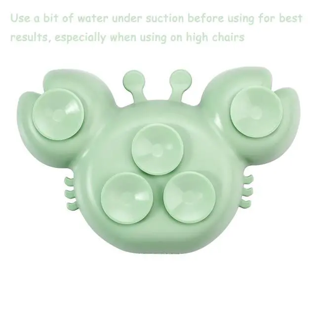 Alt view image 4 of 5 - 2 Pack Silicone Suction Plate for Baby, Divided Unbreakable Toddler Food Plate with 2 Pack Spoons for Self Feeding, Toddler Utensils Feeding Set Baby Eating Supplies, Crab Shape -Blue&Green