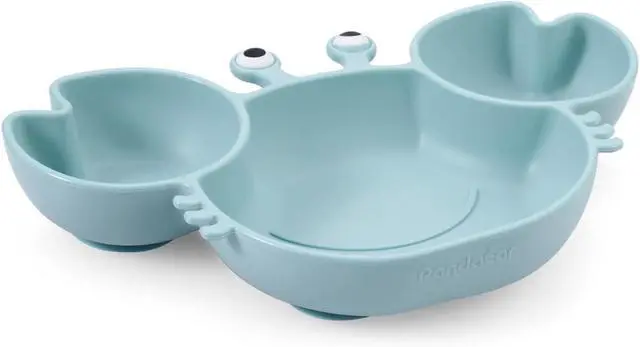 Alt view image 5 of 5 - 2 Pack Silicone Suction Plate for Baby, Divided Unbreakable Toddler Food Plate with 2 Pack Spoons for Self Feeding, Toddler Utensils Feeding Set Baby Eating Supplies, Crab Shape -Blue&Green