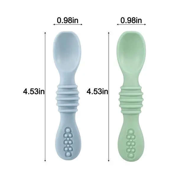 Alt view image 2 of 5 - 2 Pack Silicone Suction Plate for Baby, Divided Unbreakable Toddler Food Plate with 2 Pack Spoons for Self Feeding, Toddler Utensils Feeding Set Baby Eating Supplies, Crab Shape -Blue&Green