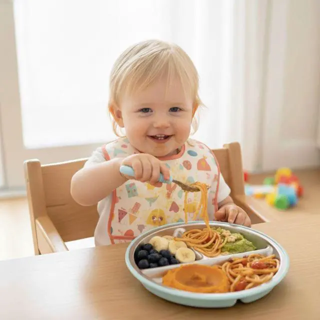 Alt view image 2 of 7 - 2 Pack Stainless Steel Baby Suction Plates & 2 Pack Spoons, Toddler Utensils Baby Feeding Set, Divided Plates for Baby Led Weaning Supplies, BPA-Free (Blue/Green)