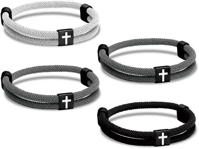 Main image of 4Pcs WWJD Bracelets, Cross Bracelet for Men, Adjustable Braided Christian Bracelet for Men. Fashion Jesus Bracelets. Christian Gifts for men