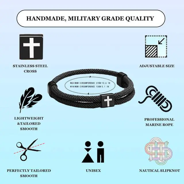 Alt view image 3 of 6 - 4Pcs WWJD Bracelets, Cross Bracelet for Men, Adjustable Braided Christian Bracelet for Men. Fashion Jesus Bracelets. Christian Gifts for men
