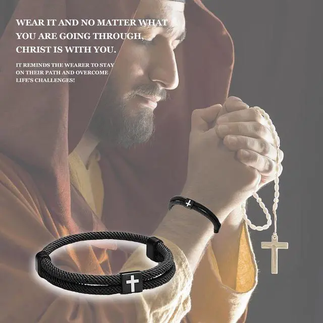 Alt view image 2 of 6 - 4Pcs WWJD Bracelets, Cross Bracelet for Men, Adjustable Braided Christian Bracelet for Men. Fashion Jesus Bracelets. Christian Gifts for men