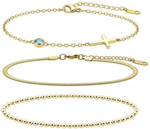 Main image of 3PCS Initial Bracelets for Women - Birthstone Cross Bracelet, Herringbone Beaded Bracelets Stackable Valentines Day Birthday Gifts