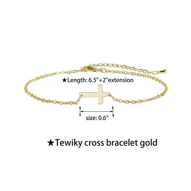 Alt view image 5 of 7 - Cross Bracelet for Women Dainty 14k Gold Plated Cubic Zirconia Cute Tiny Bracelet Confirmation Gifts for Women