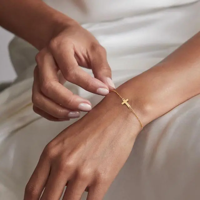 Alt view image 3 of 7 - Cross Bracelet for Women Dainty 14k Gold Plated Cubic Zirconia Cute Tiny Bracelet Confirmation Gifts for Women