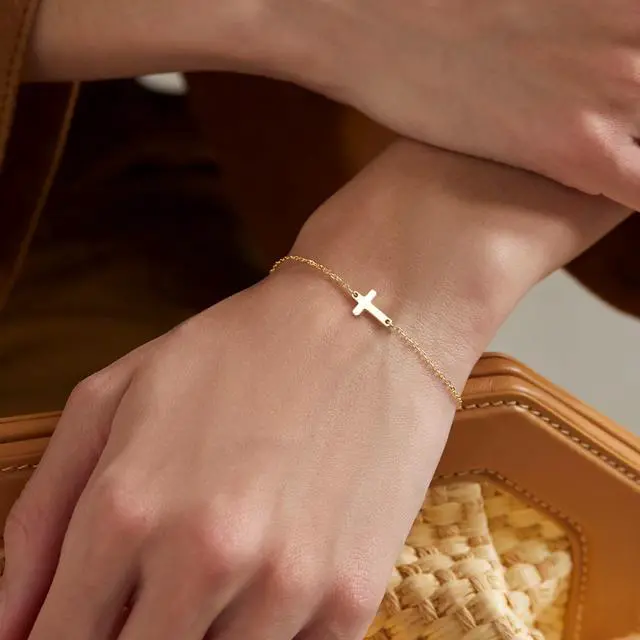 Alt view image 2 of 7 - Cross Bracelet for Women Dainty 14k Gold Plated Cubic Zirconia Cute Tiny Bracelet Confirmation Gifts for Women