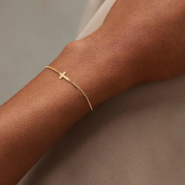 Alt view image 4 of 7 - Cross Bracelet for Women Dainty 14k Gold Plated Cubic Zirconia Cute Tiny Bracelet Confirmation Gifts for Women