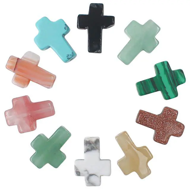 Alt view image 3 of 7 - 25PCS 17x12mm Cross Beads for Bracelets Jewelry Making, Colorful Natural Stone Crystal Opal Loose Shape Strands Charm Small Assortments Accessories Bulk for DIY Necklace Pendants Crafts (Multi Colors)