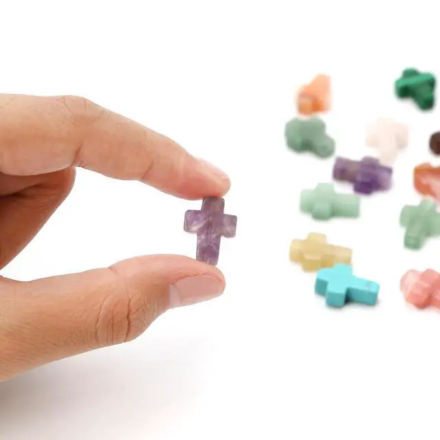 Alt view image 6 of 7 - 25PCS 17x12mm Cross Beads for Bracelets Jewelry Making, Colorful Natural Stone Crystal Opal Loose Shape Strands Charm Small Assortments Accessories Bulk for DIY Necklace Pendants Crafts (Multi Colors)