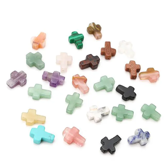 Alt view image 4 of 7 - 25PCS 17x12mm Cross Beads for Bracelets Jewelry Making, Colorful Natural Stone Crystal Opal Loose Shape Strands Charm Small Assortments Accessories Bulk for DIY Necklace Pendants Crafts (Multi Colors)