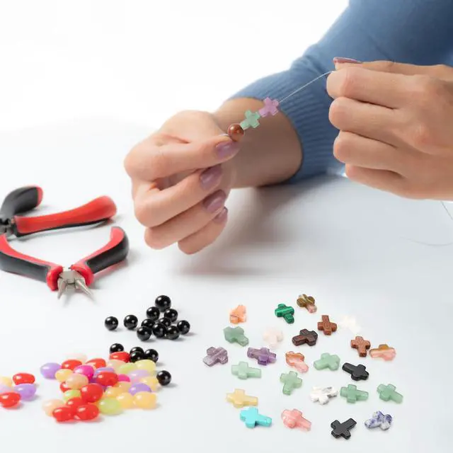 Alt view image 5 of 7 - 25PCS 17x12mm Cross Beads for Bracelets Jewelry Making, Colorful Natural Stone Crystal Opal Loose Shape Strands Charm Small Assortments Accessories Bulk for DIY Necklace Pendants Crafts (Multi Colors)