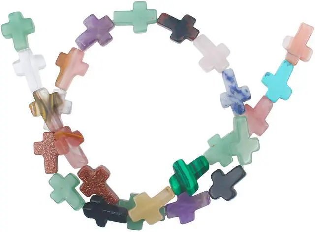 Main image of 25PCS 17x12mm Cross Beads for Bracelets Jewelry Making, Colorful Natural Stone Crystal Opal Loose Shape Strands Charm Small Assortments Accessories Bulk for DIY Necklace Pendants Crafts (Multi Colors)