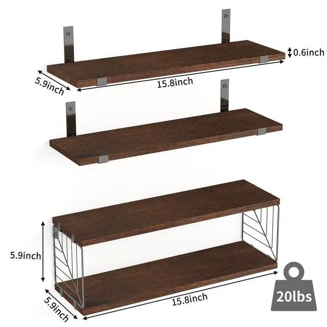 Alt view image 3 of 7 - Bathroom Floating Shelves Over Toilet, 15.8in Farmhouse Rustic Wood Shelves, Wall Decor for Bathroom, Living Room, Bedroom and Kitchen (3 Plus 1 Tier Dark Brown)