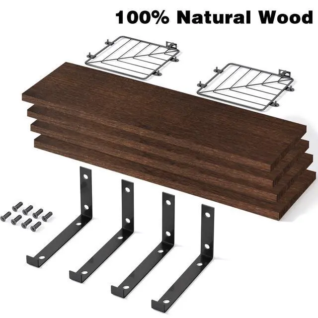 Alt view image 4 of 7 - Bathroom Floating Shelves Over Toilet, 15.8in Farmhouse Rustic Wood Shelves, Wall Decor for Bathroom, Living Room, Bedroom and Kitchen (3 Plus 1 Tier Dark Brown)