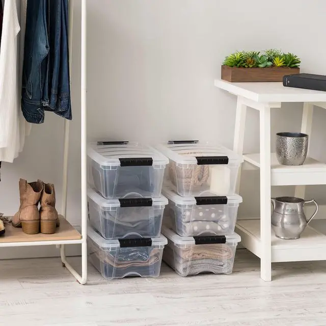 Alt view image 3 of 3 - 4-Pack Storage Bins with Lids, 13 Quart, Made in USA Stackable See-Through Organizing Solution Latches Durable Nestable Containers Secure Pull Handle, BPA-Free Plastic