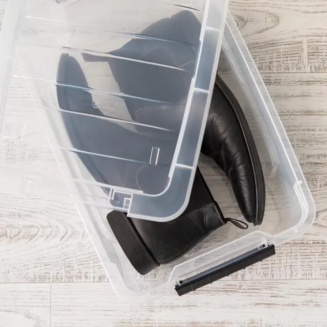 Alt view image 2 of 3 - 4-Pack Storage Bins with Lids, 13 Quart, Made in USA Stackable See-Through Organizing Solution Latches Durable Nestable Containers Secure Pull Handle, BPA-Free Plastic