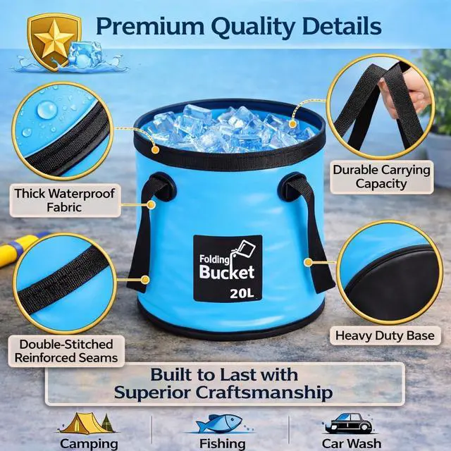 Alt view image 4 of 7 - 3 Pcs 5 Gallon Bucket Collapsible Foldable Bucket with Handle for Beach Camping Fishing to Hold Water Folding Container Carry Bag Portable Fold up Lightweight(Blue, Orange, Black)