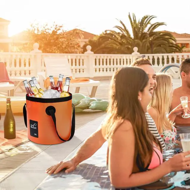Alt view image 7 of 7 - 3 Pcs 5 Gallon Bucket Collapsible Foldable Bucket with Handle for Beach Camping Fishing to Hold Water Folding Container Carry Bag Portable Fold up Lightweight(Blue, Orange, Black)
