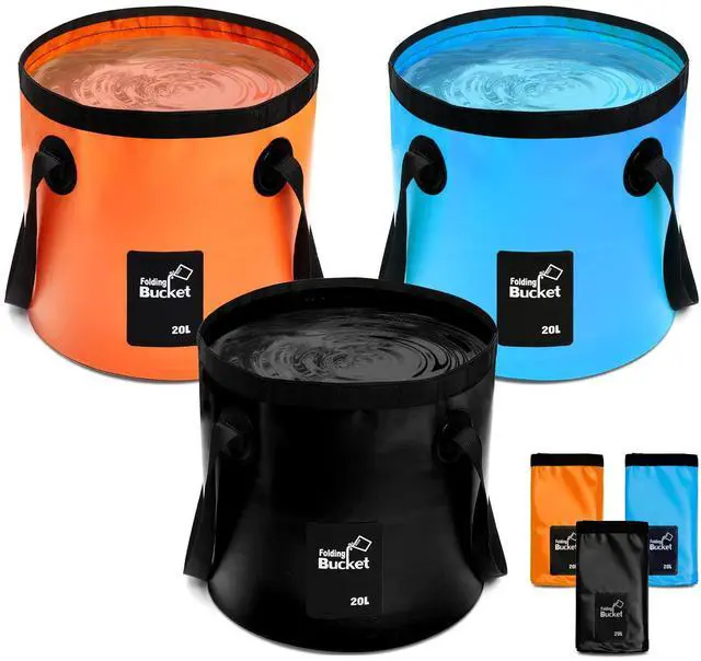 Main image of 3 Pcs 5 Gallon Bucket Collapsible Foldable Bucket with Handle for Beach Camping Fishing to Hold Water Folding Container Carry Bag Portable Fold up Lightweight(Blue, Orange, Black)