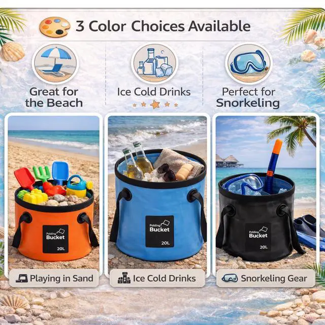 Alt view image 3 of 7 - 3 Pcs 5 Gallon Bucket Collapsible Foldable Bucket with Handle for Beach Camping Fishing to Hold Water Folding Container Carry Bag Portable Fold up Lightweight(Blue, Orange, Black)