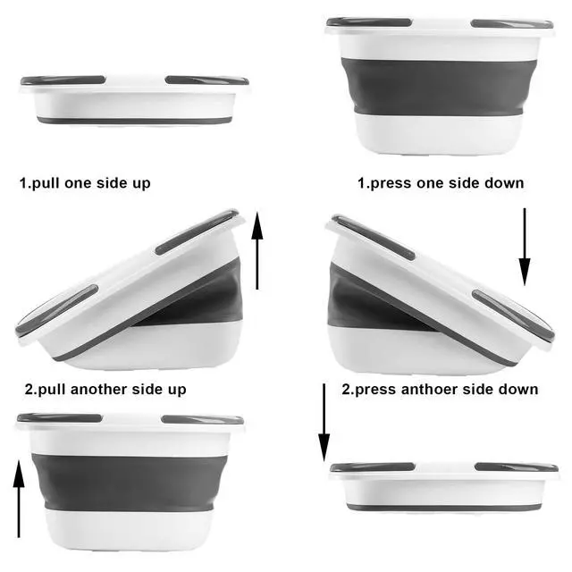 Alt view image 3 of 7 - 2 Pack 16L/4.2 Gallon Collapsible Plastic Bucket, Foldable Mop Bucket Laundry Basket with Handle, Portable Water Pail Space-Saving Bucket for House Cleaning, Car Washing, Fishing, Camping
