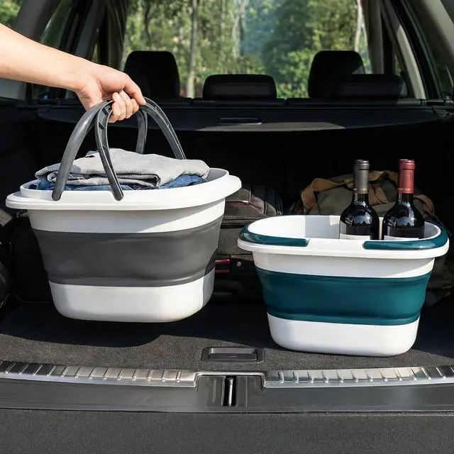 Alt view image 6 of 7 - 2 Pack 16L/4.2 Gallon Collapsible Plastic Bucket, Foldable Mop Bucket Laundry Basket with Handle, Portable Water Pail Space-Saving Bucket for House Cleaning, Car Washing, Fishing, Camping