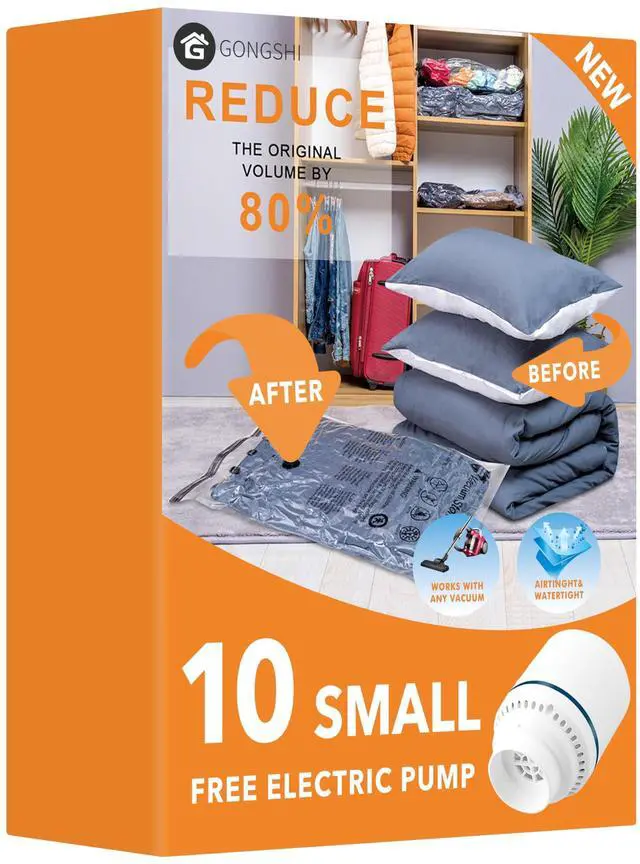 Main image of Vacuum Seal Bags for Clothing Travel & Home Storage, Travel Vacuum Bags with Electric Pump,Space Saver for Blankets, Comforters, Pillows, Clothes,10 Small