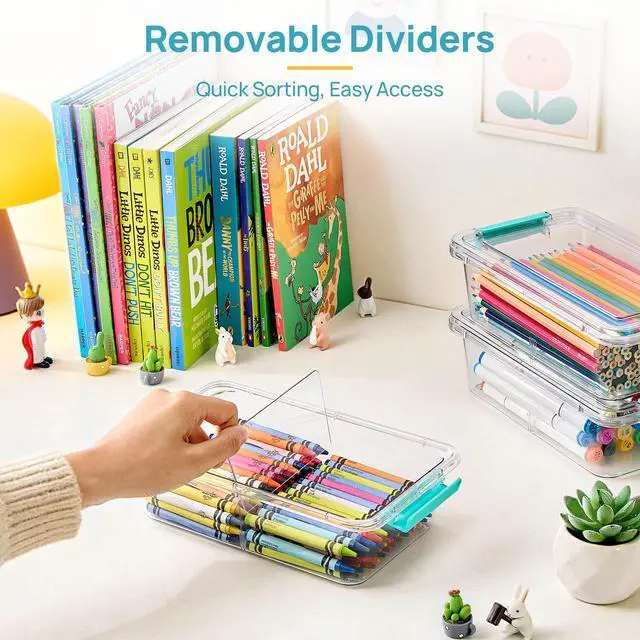 Alt view image 3 of 7 - 8 Pack Clear Pencil Box with Removable Divider, BPA-Free Plastic Storage Containers for Pens, Pencils, Crayons, Markers, Craft Supplies and Small Items
