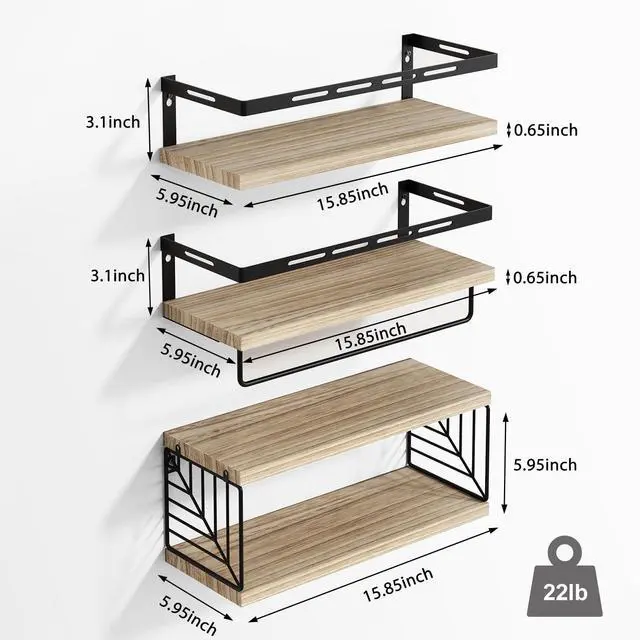 Alt view image 2 of 7 - Bathroom Shelves Over Toilet, Floating Shelves Wall Mounted with Metal Frame and Towel Bar for Bathroom, Kitchen, Bedroom, Living Room (3 Plus 1 Rustic Brown)