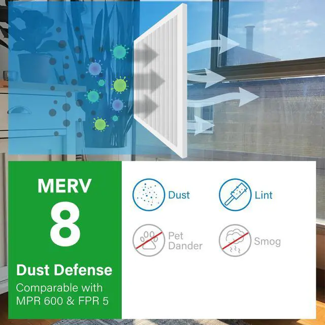 Alt view image 4 of 7 - 14x14x1 Air Filter MERV 8 4-Pack, Electrostatic Pleated Furnace & AC Filter, Captures Dust, Pet Hair, Pollen, Actual Size: 13.75"x13.75"x0.75"