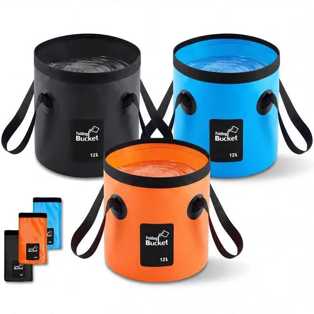Main image of 3 Gallon 3 Pack Collapsible Bucket, Foldable Water Bucket with Handles, Portable Camping Buckets for Fishing, Hiking, Cleaning, Outdoor & Travel Use (Multicolor)