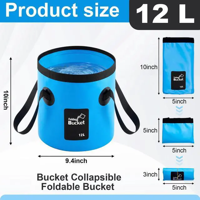 Alt view image 2 of 7 - 3 Gallon 3 Pack Collapsible Bucket, Foldable Water Bucket with Handles, Portable Camping Buckets for Fishing, Hiking, Cleaning, Outdoor & Travel Use (Multicolor)