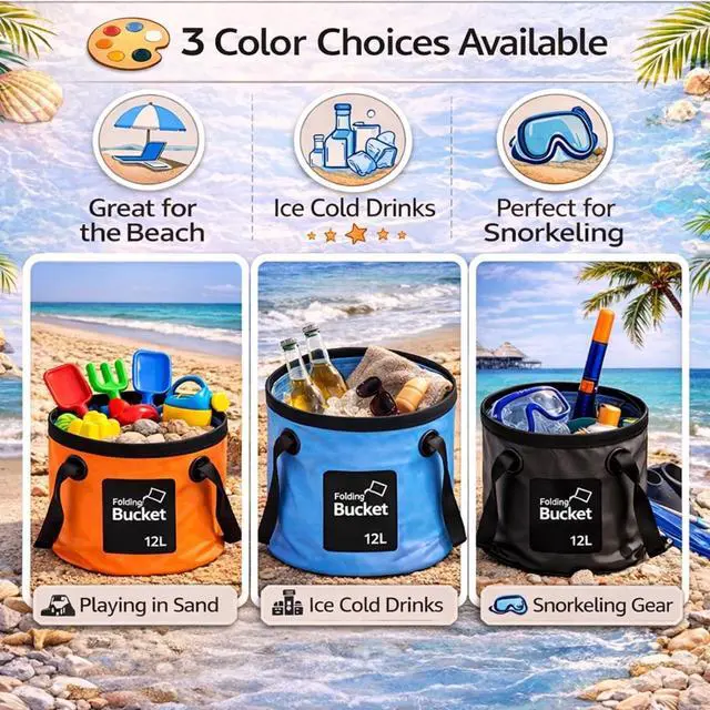 Alt view image 3 of 7 - 3 Gallon 3 Pack Collapsible Bucket, Foldable Water Bucket with Handles, Portable Camping Buckets for Fishing, Hiking, Cleaning, Outdoor & Travel Use (Multicolor)