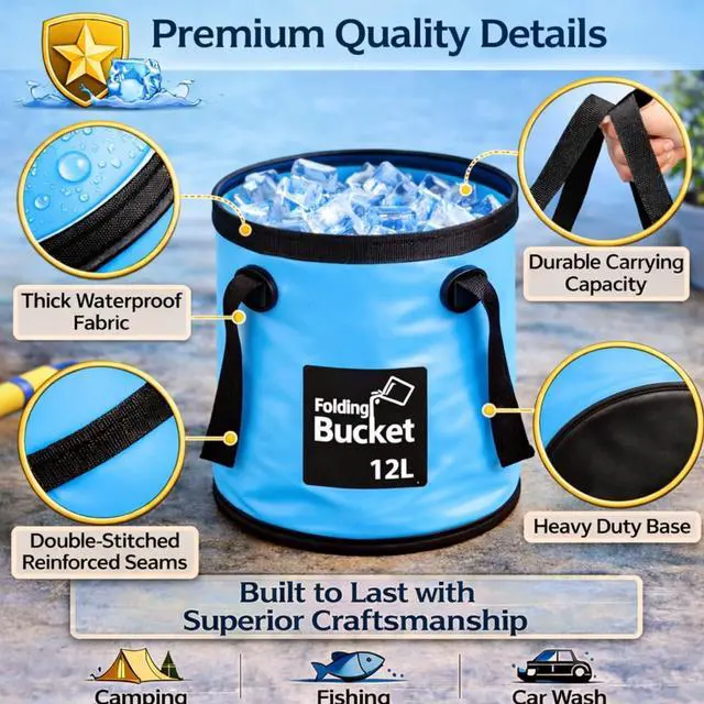 Alt view image 4 of 7 - 3 Gallon 3 Pack Collapsible Bucket, Foldable Water Bucket with Handles, Portable Camping Buckets for Fishing, Hiking, Cleaning, Outdoor & Travel Use (Multicolor)