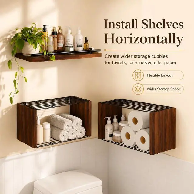 Alt view image 3 of 7 - Floating Shelves for Bathroom,Over Toilet Storage & Wall Organization, Toilet Paper Holder,Rustic Farmhouse Decor 3 Piece Set