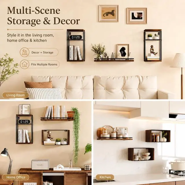 Alt view image 5 of 7 - Floating Shelves for Bathroom,Over Toilet Storage & Wall Organization, Toilet Paper Holder,Rustic Farmhouse Decor 3 Piece Set