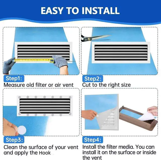 Alt view image 6 of 6 - Air Vent Filters,20''x90''Cut to Fit Air Filter Material (80+Filters),MERV 8 Electrostatic Air Vent Filter for Home Floor, Grilles, Ceiling, HVAC Furnace Vents, With 48PCs Adhesive Hook Tape