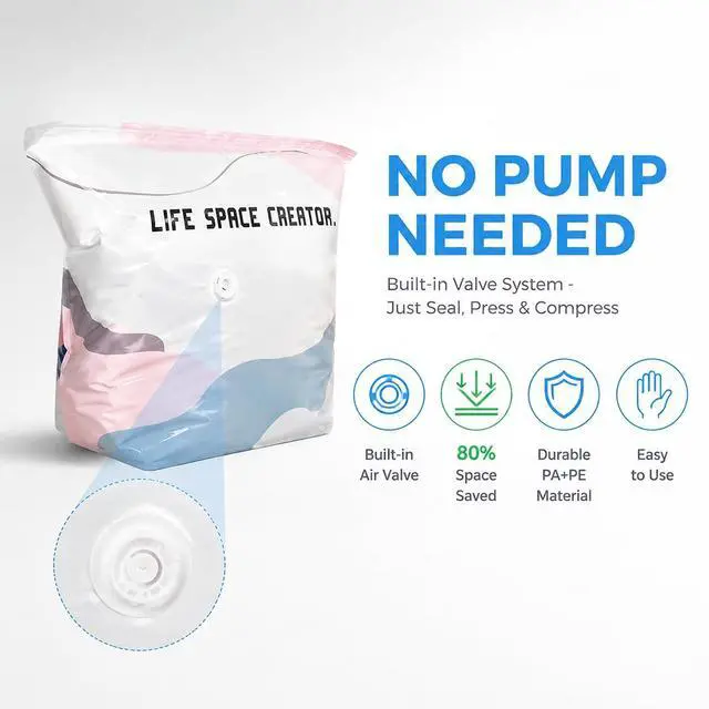 Alt view image 2 of 7 - No Pump Vacuum Storage Bags Large Cube Compression Storage Bags for Clothes, Comforters & Bedding, Space Saver Press & Seal Bags for Closet, Travel & Off-Season Storage (1 Pack)