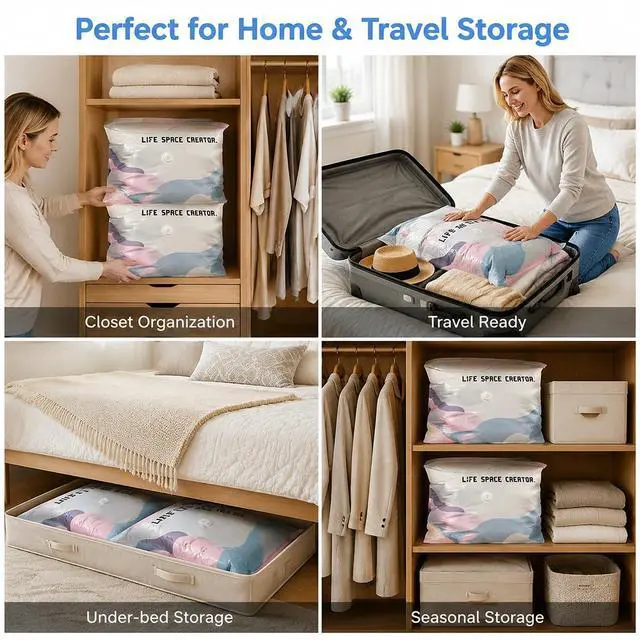 Alt view image 3 of 7 - No Pump Vacuum Storage Bags Large Cube Compression Storage Bags for Clothes, Comforters & Bedding, Space Saver Press & Seal Bags for Closet, Travel & Off-Season Storage (1 Pack)