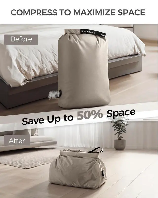 Alt view image 3 of 7 - Travel Laundry Bag, Pump Free Vacuum Storage Bag Reusable Compression Dirty Clothes Travel Bag Waterproof Wet Dry Bags Large Capacity Space Saver Bags Camp Clothes Organizer (1 Pcs)(Gray, L)
