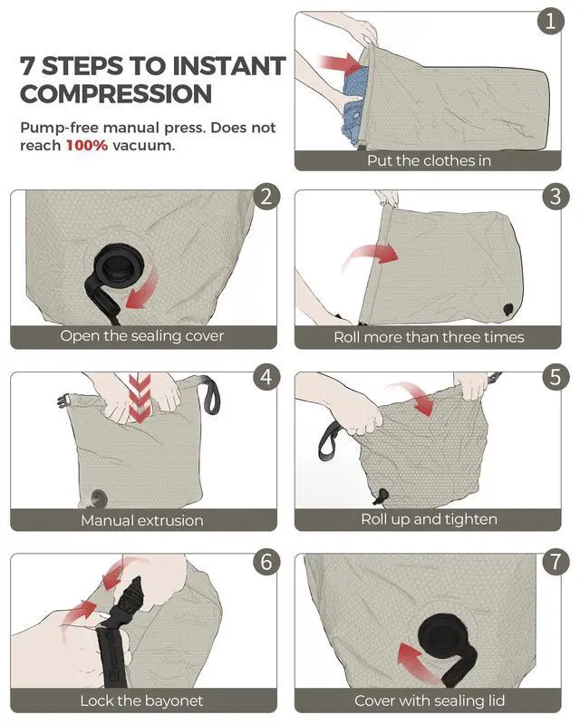 Alt view image 4 of 7 - Travel Laundry Bag, Pump Free Vacuum Storage Bag Reusable Compression Dirty Clothes Travel Bag Waterproof Wet Dry Bags Large Capacity Space Saver Bags Camp Clothes Organizer (1 Pcs)(Gray, L)