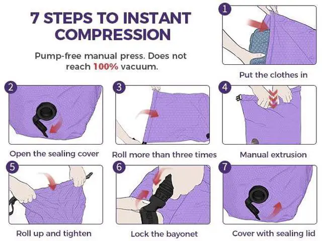Alt view image 4 of 7 - Travel Laundry Bag, Pump Free Vacuum Storage Bag Reusable Compression Dirty Clothes Travel Bag Waterproof Wet Dry Bags Large Capacity Space Saver Bags Camp Clothes Organizer (1 Pcs)(Purple, L)