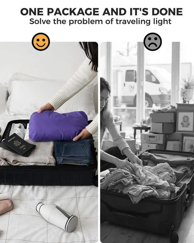 Alt view image 5 of 7 - Travel Laundry Bag, Pump Free Vacuum Storage Bag Reusable Compression Dirty Clothes Travel Bag Waterproof Wet Dry Bags Large Capacity Space Saver Bags Camp Clothes Organizer (1 Pcs)(Purple, L)