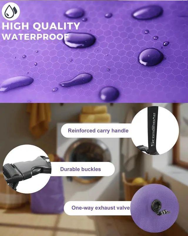 Alt view image 6 of 7 - Travel Laundry Bag, Pump Free Vacuum Storage Bag Reusable Compression Dirty Clothes Travel Bag Waterproof Wet Dry Bags Large Capacity Space Saver Bags Camp Clothes Organizer (1 Pcs)(Purple, L)