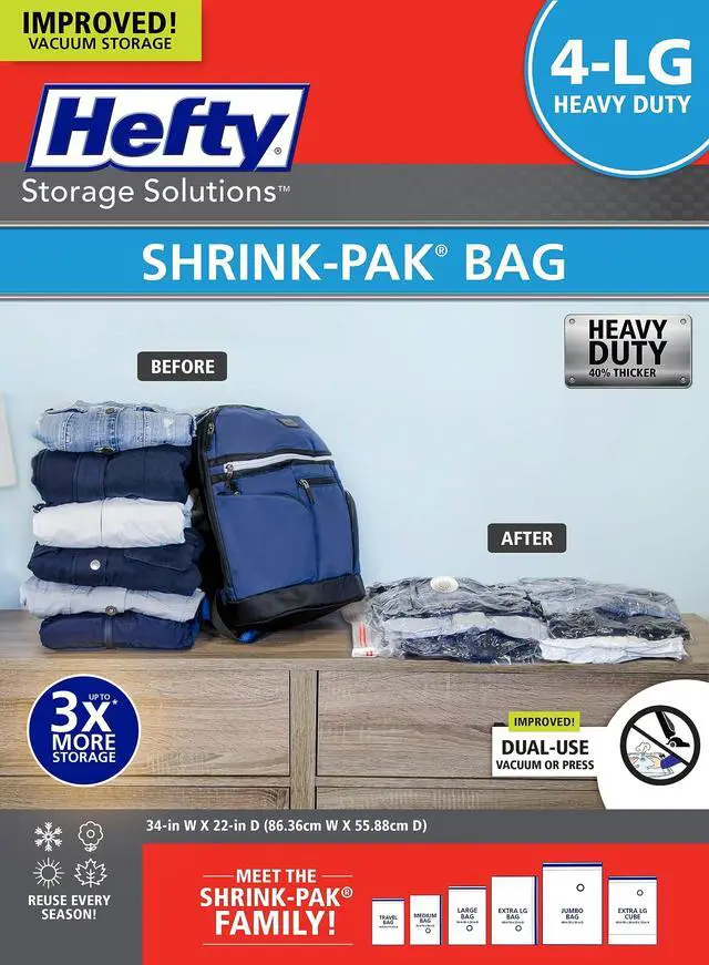 Main image of Vacuum Bags for Clothes 4 Pack, Space Saving Large Vacuum Storage Bags (34 X 22 Inches) Compression Seal for Bedding, Travel Pump Included (4 Large Heavy Duty)
