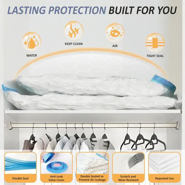 Alt view image 4 of 7 - Vacuum Storage Bags, 80% Compression Vacuum Seal Space Saver Plastic Packaging Bags for Clothes, Blankets, Pillow, Bedding, Comforters, Sealer Clothing Storage,4 XXL Jumbo
