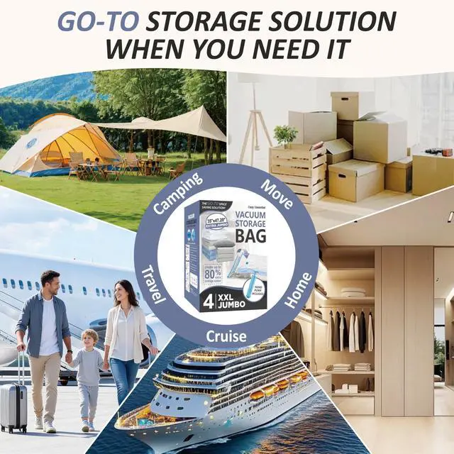 Alt view image 7 of 7 - Vacuum Storage Bags, 80% Compression Vacuum Seal Space Saver Plastic Packaging Bags for Clothes, Blankets, Pillow, Bedding, Comforters, Sealer Clothing Storage,4 XXL Jumbo