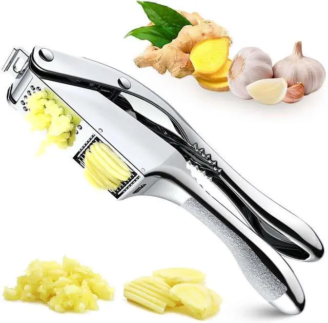 Alt view image 2 of 5 - Premium Stainless Steel Garlic and Ginger Press, Walnut Crusher Set,3 in 1 Professional Grade Mincer, Crusher with Brush & Peeler - Easy-Clean, Dishwasher Safe & Soft Handle for Fine Garlic Crushing